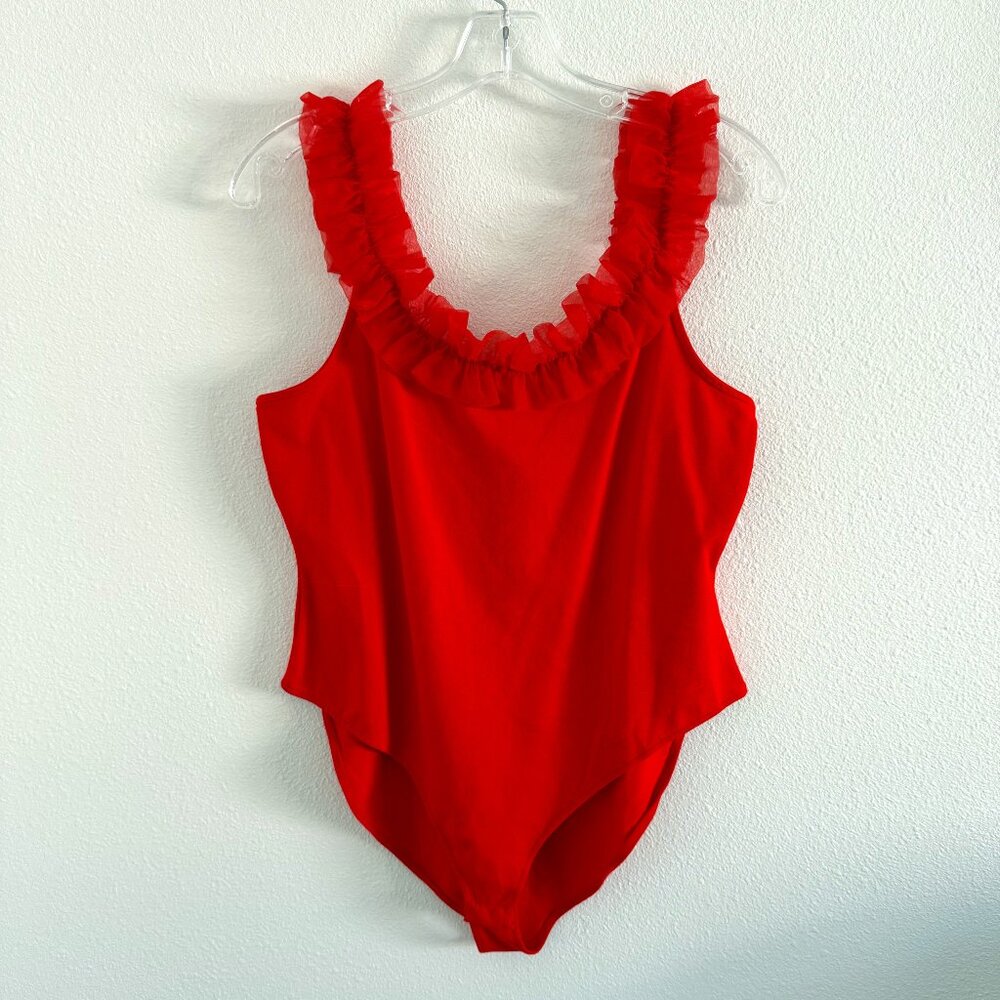 NWT & Other Stories Red Sleeveless Bodysuit with Organza Ruffle L